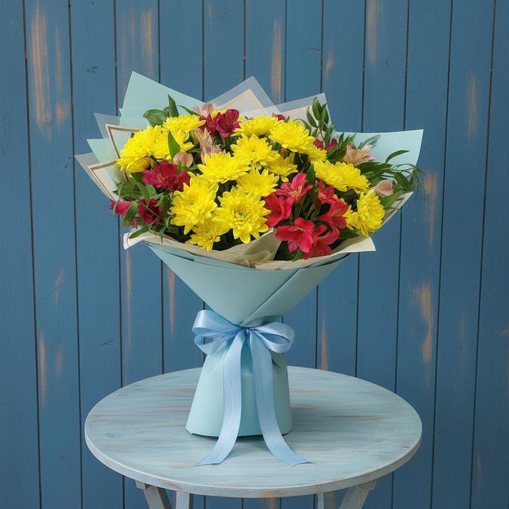 Букет цветов из: Альстромерии и Хризантемы в Хрипань