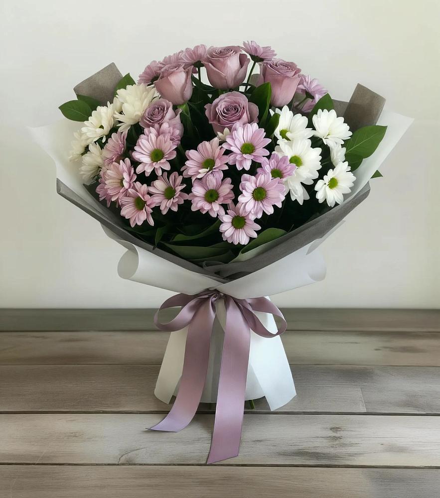 Букет цветов из: Хризантемы и Розы в Хрипань