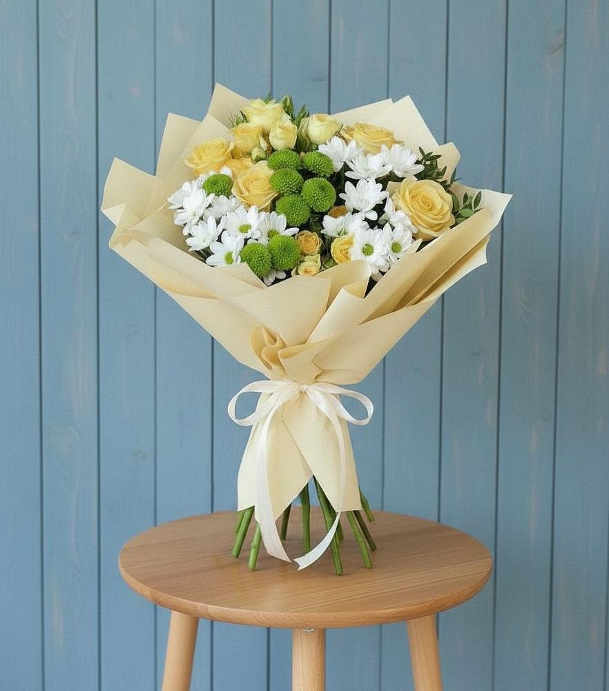 Букет цветов из: Хризантемы и Розы в Хрипань