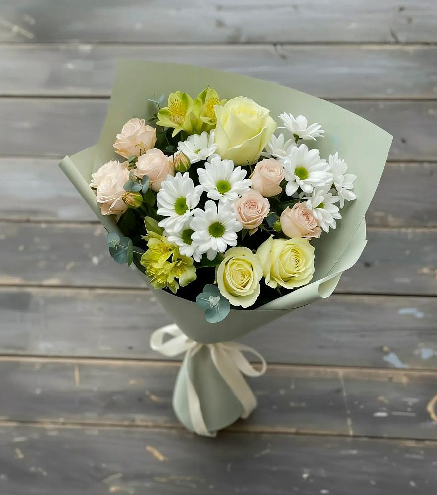 Букет цветов из: Альстромерии, Розы и Хризантемы в Хрипань