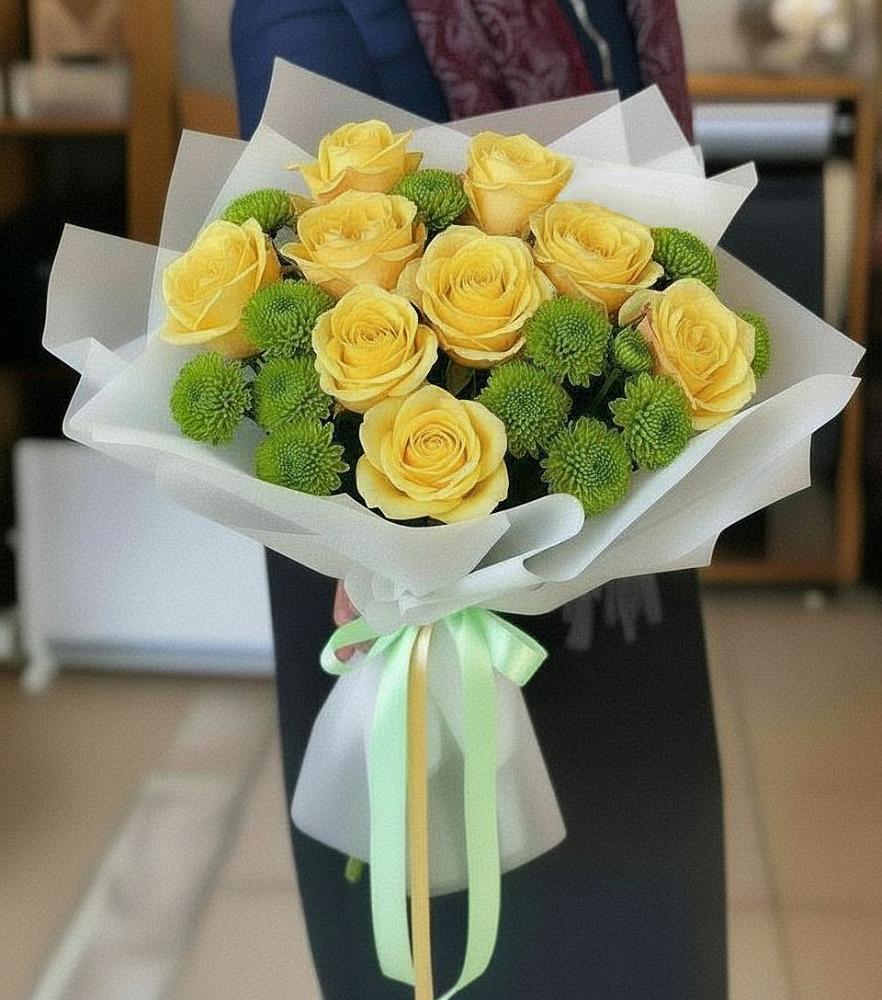 Букет цветов из: Хризантемы и Розы в Хрипань