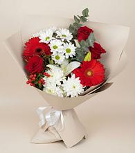 Букет цветов из:  Розы, Хризантемы, Герберы и Лилии в Хрипань