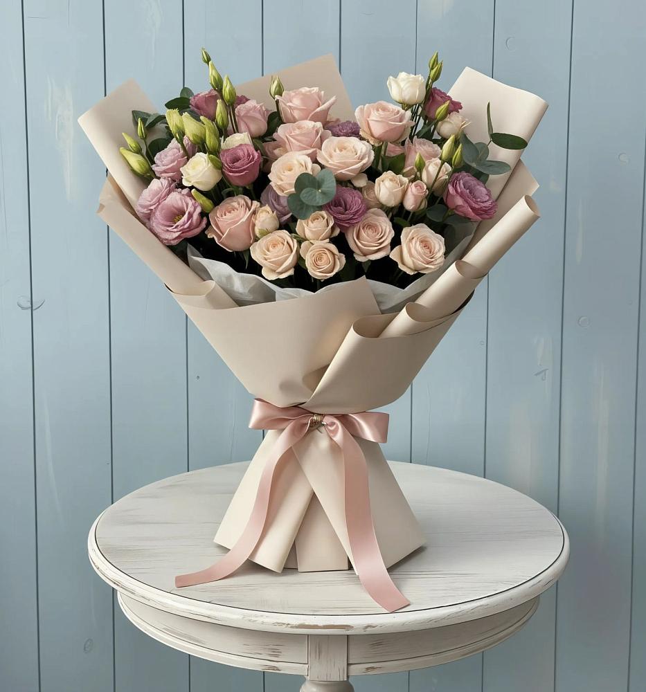 Букет цветов из: Розы и Лизиантусы в Хрипань